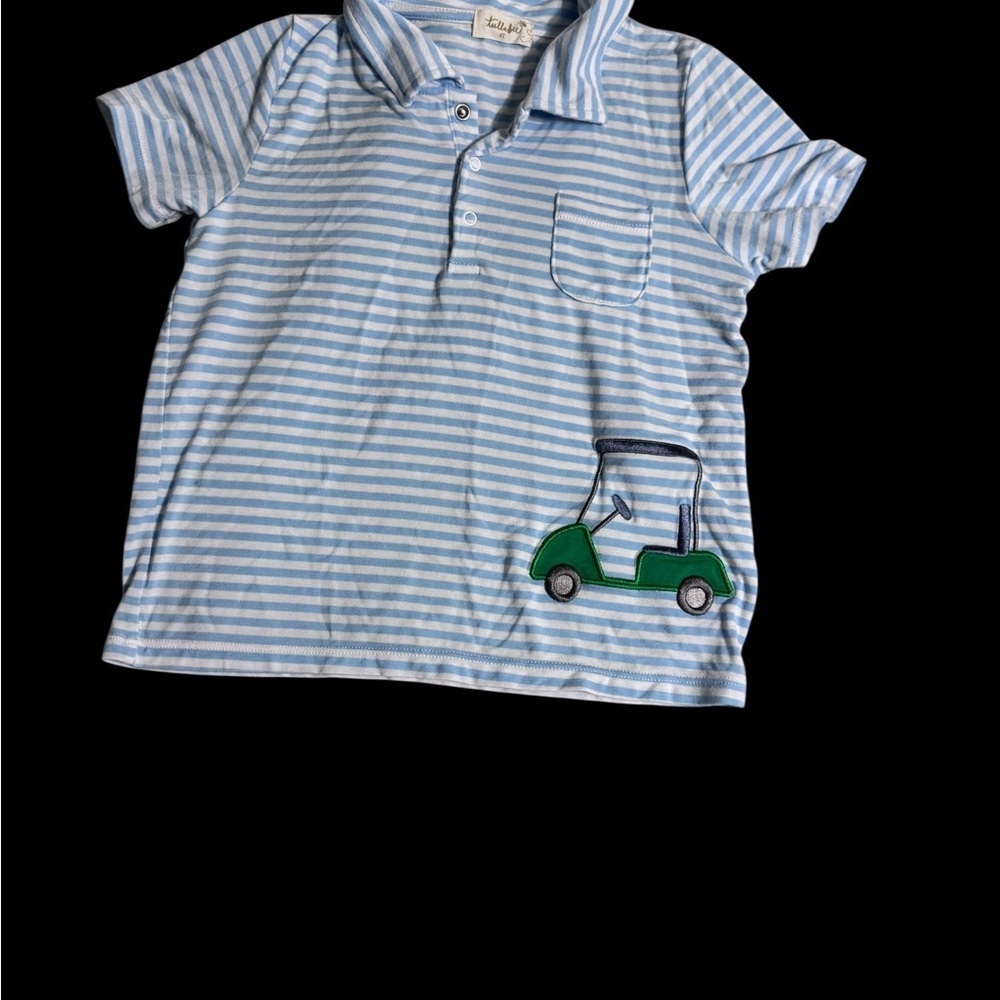 Striped Blue Polo with Green Golf Cart